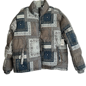 NWT PacSun Blue White Bandana Paisley Patchwork Print Puffer Jacket Men's M